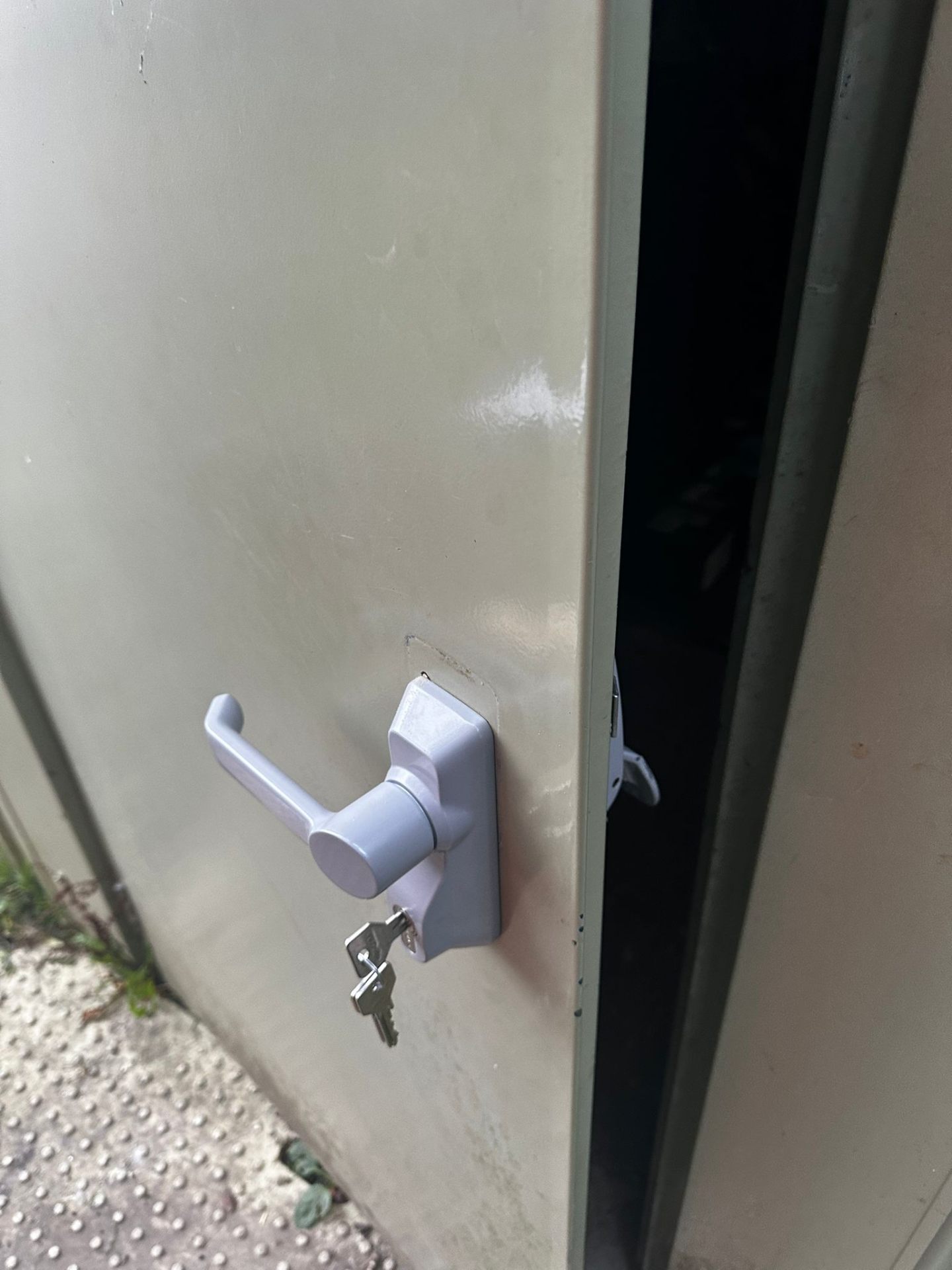 Communal bin store door — key-operated lever lock