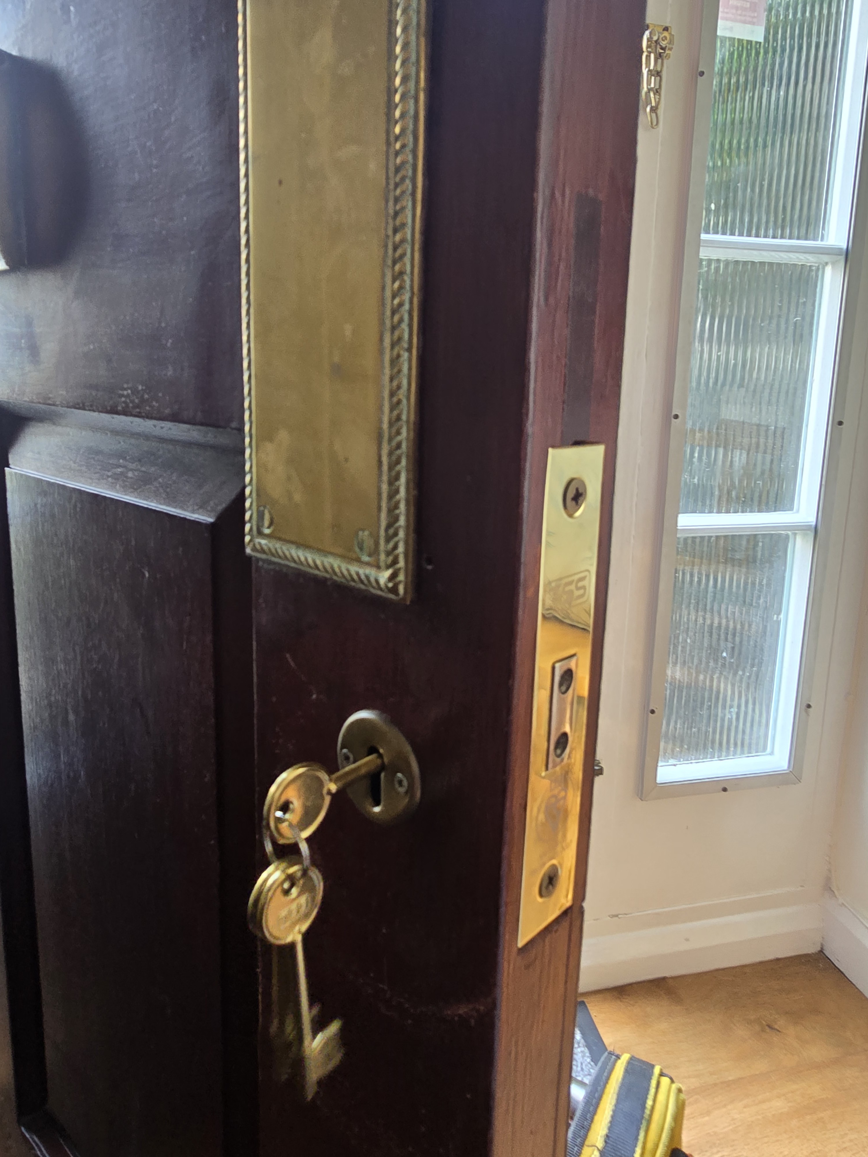 Period mahogany door mortice serviced and rekeyed — Ealing W5