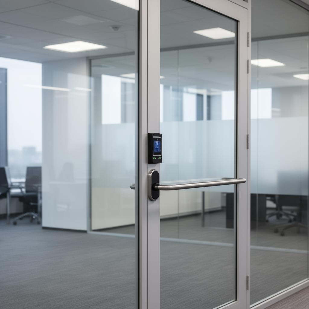 Commercial office glass door with access control